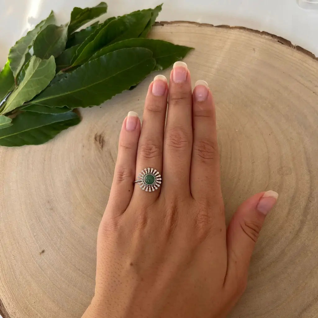 Bague ajustable Fleur avec Pierre Naturelle - Aventurine