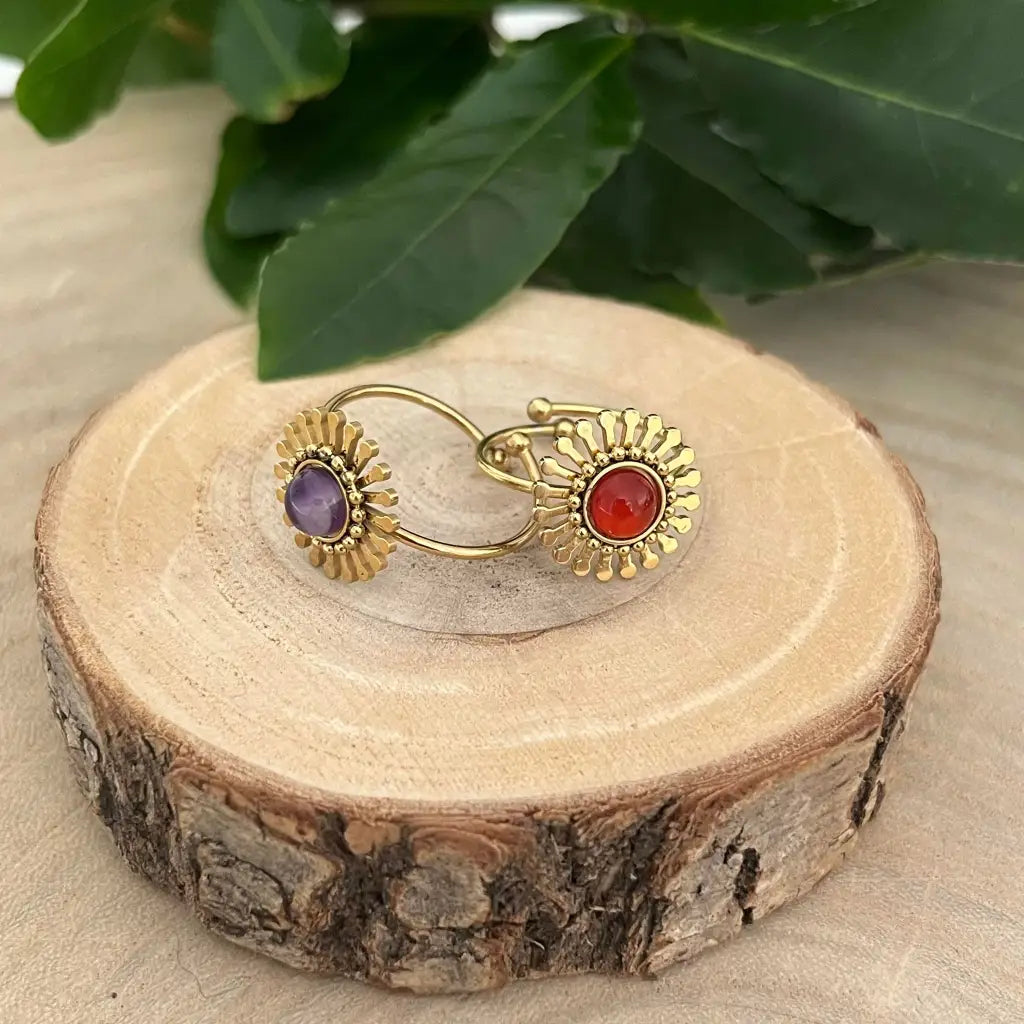 Bague ajustable Fleur avec Pierre Naturelle - bague