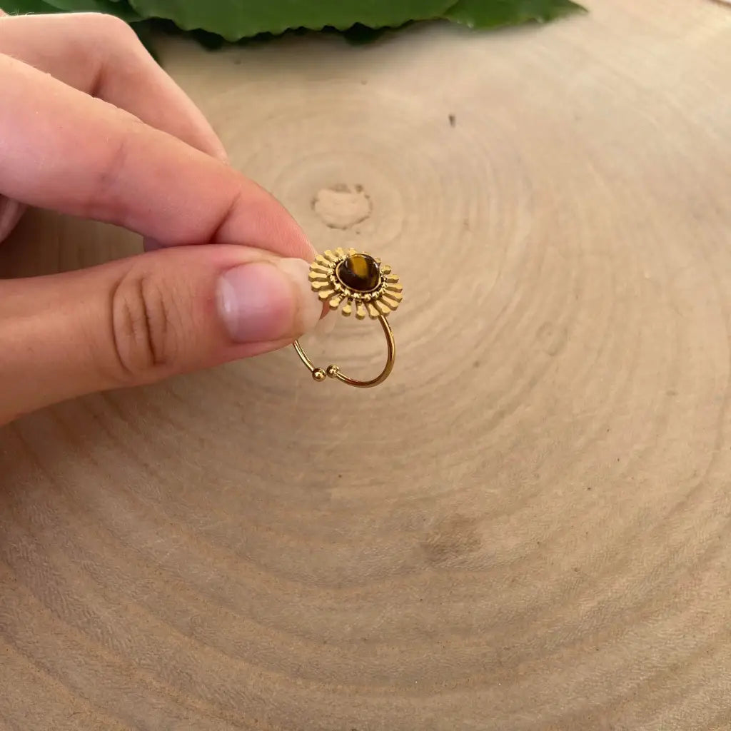 Bague ajustable Fleur avec Pierre Naturelle - bague