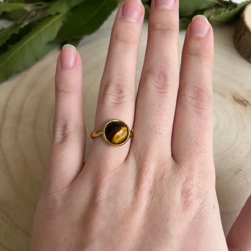 Bague ajustable avec Pierre Naturelle - Oeil de Tigre