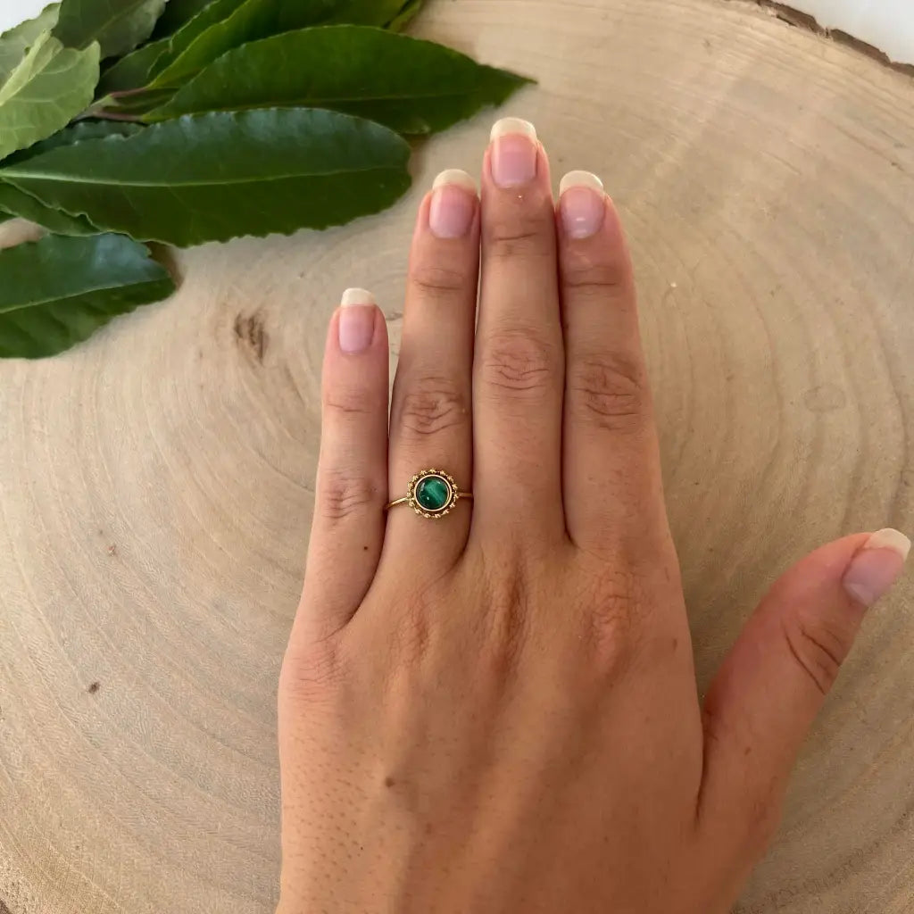 Bague ajustable Solara avec Pierre Naturelle - Malachite