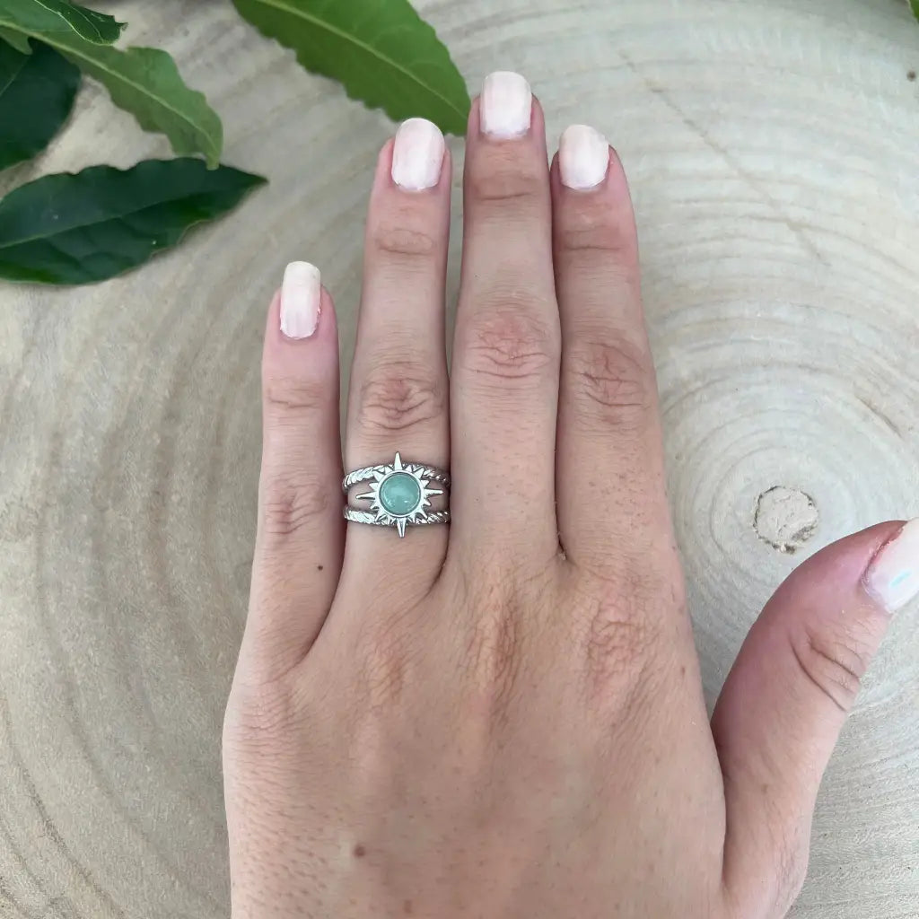 Bague ajustable Soleil avec Pierre Naturelle - Aventurine