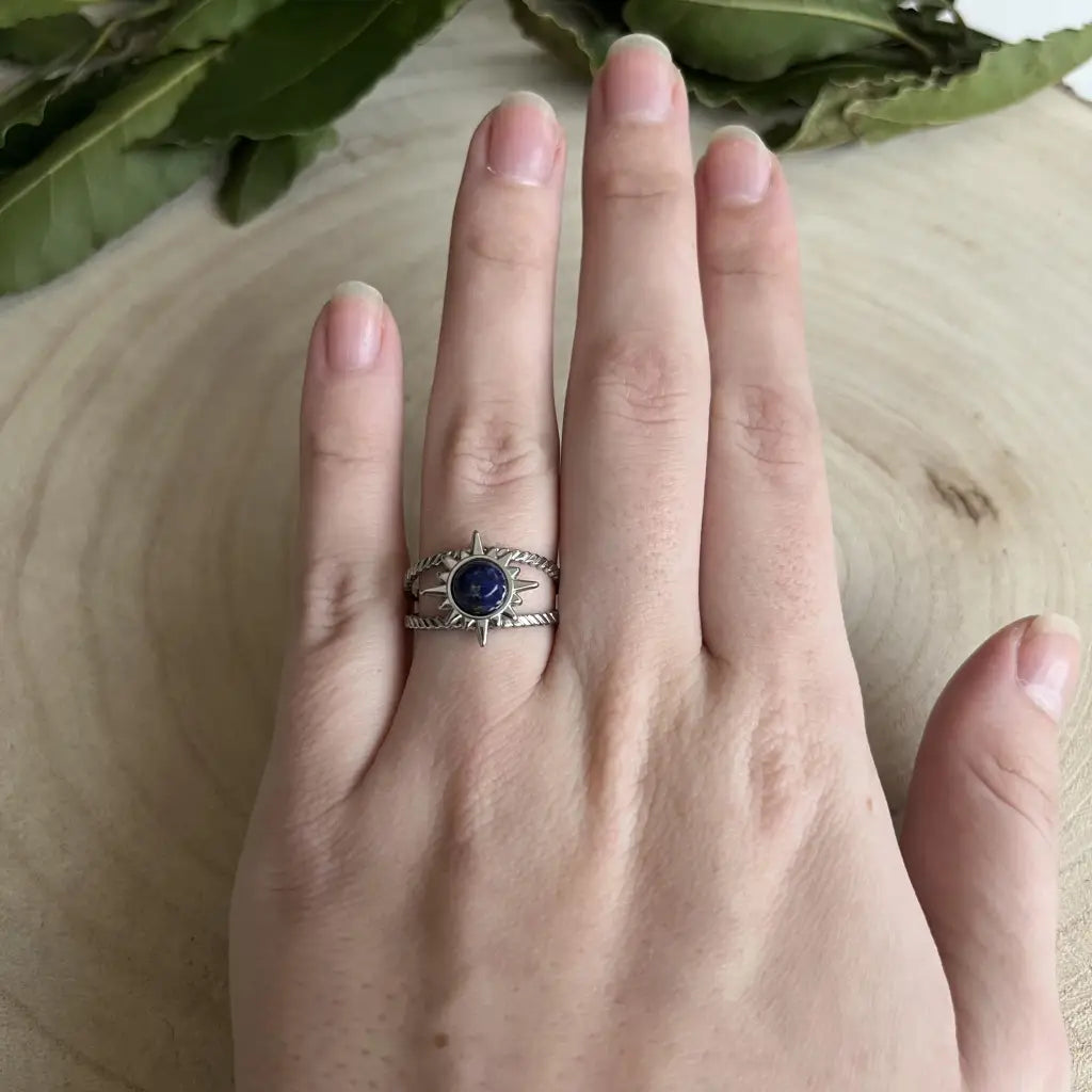 Bague ajustable Soleil avec Pierre Naturelle - Lapis Lazuli