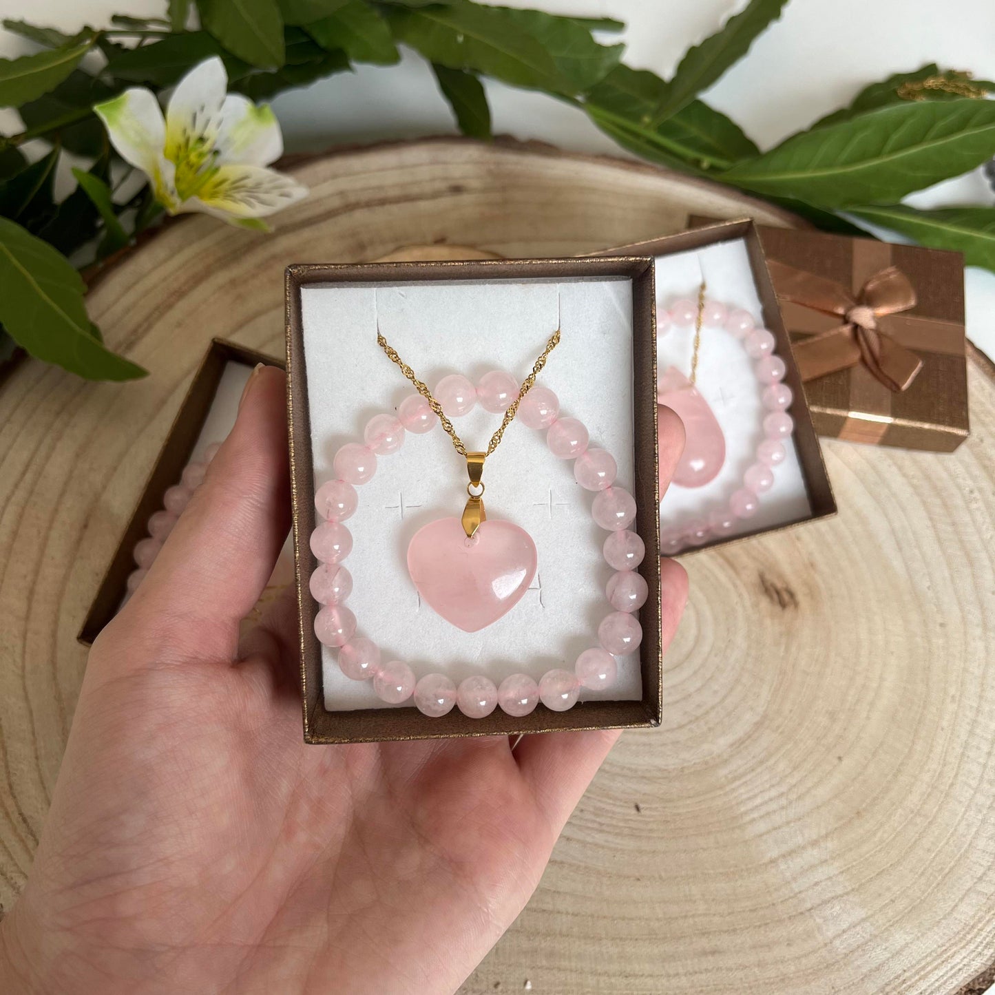 Coffret Cadeau de Luxe en Quartz Rose - Petit Coeur -
