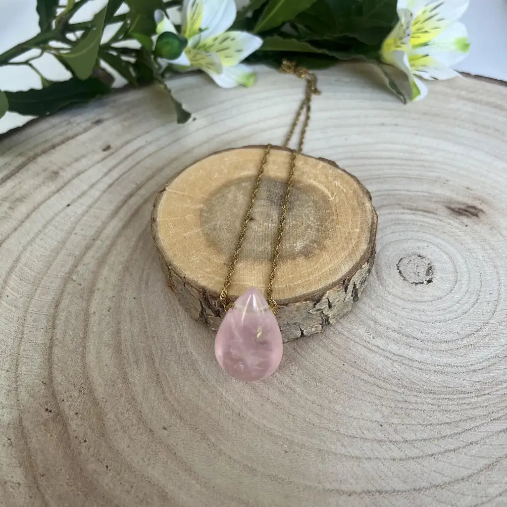 Collier Quartz Rose: Pendentif Goutte d’Eau - Collier