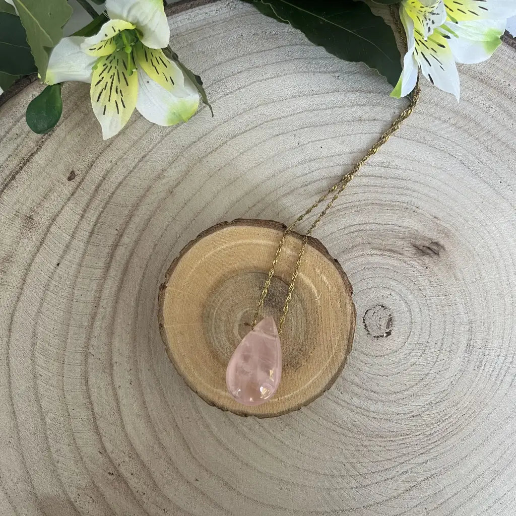 Collier Quartz Rose: Pendentif Goutte d’Eau - Collier