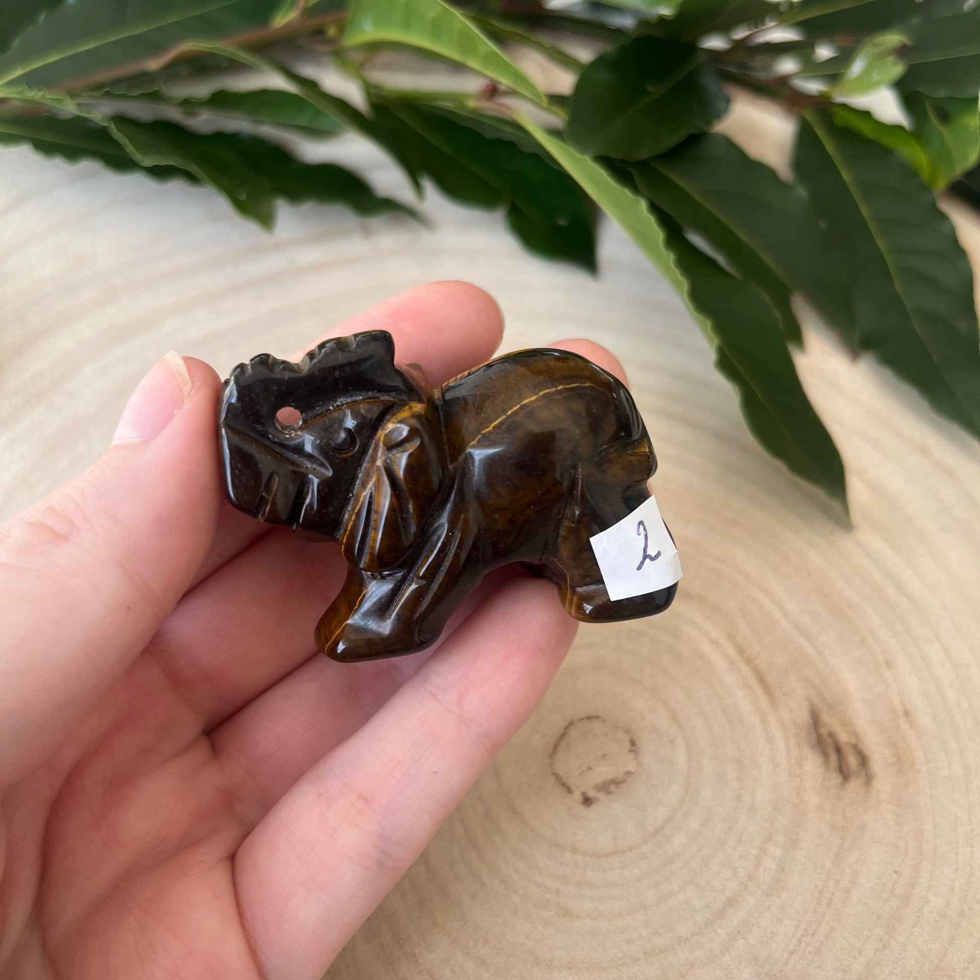 Figurine Éléphant en Œil de Tigre - Aura Roche 2 pierres
