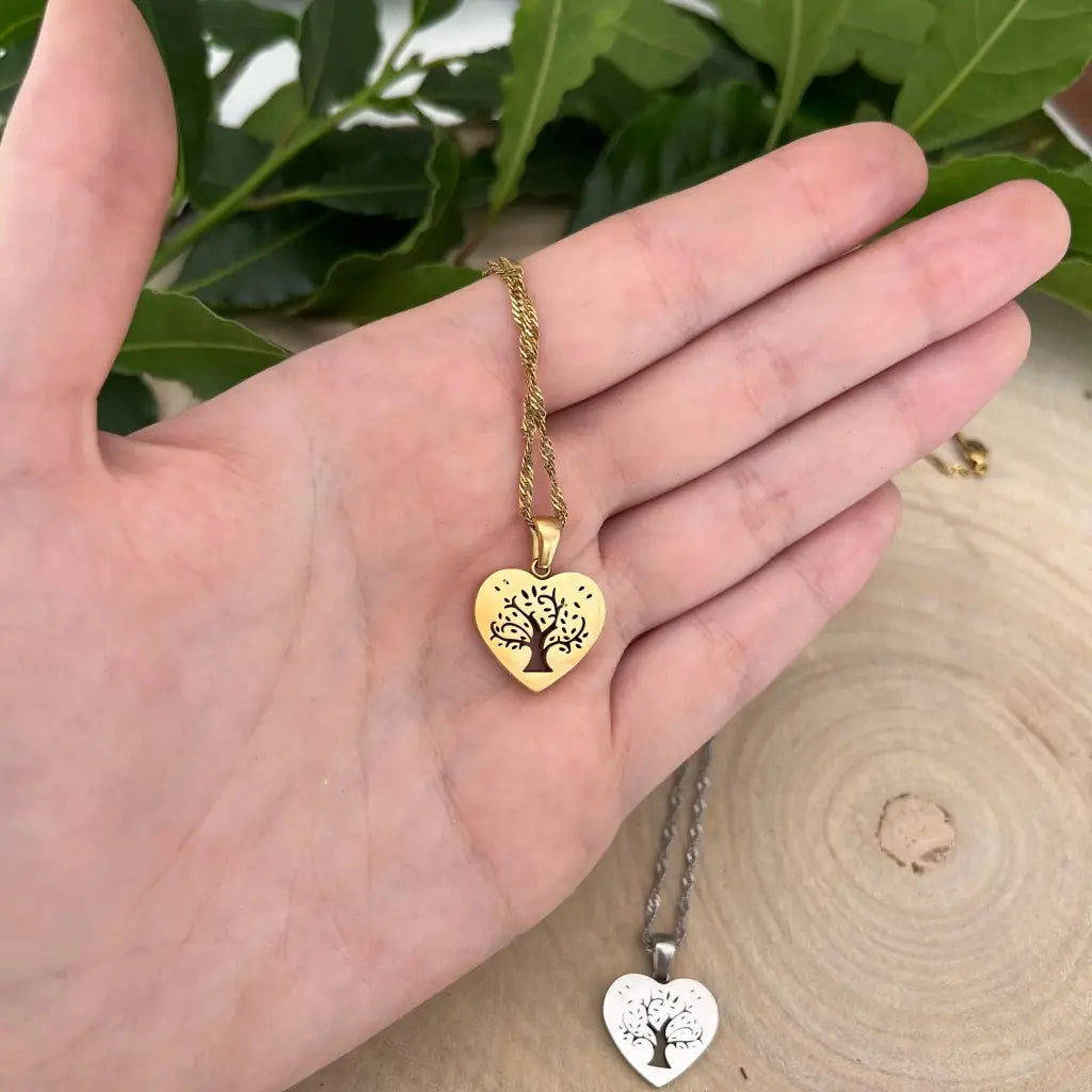 Pendentif Cœur avec Arbre de Vie en Acier Inoxydable - Or