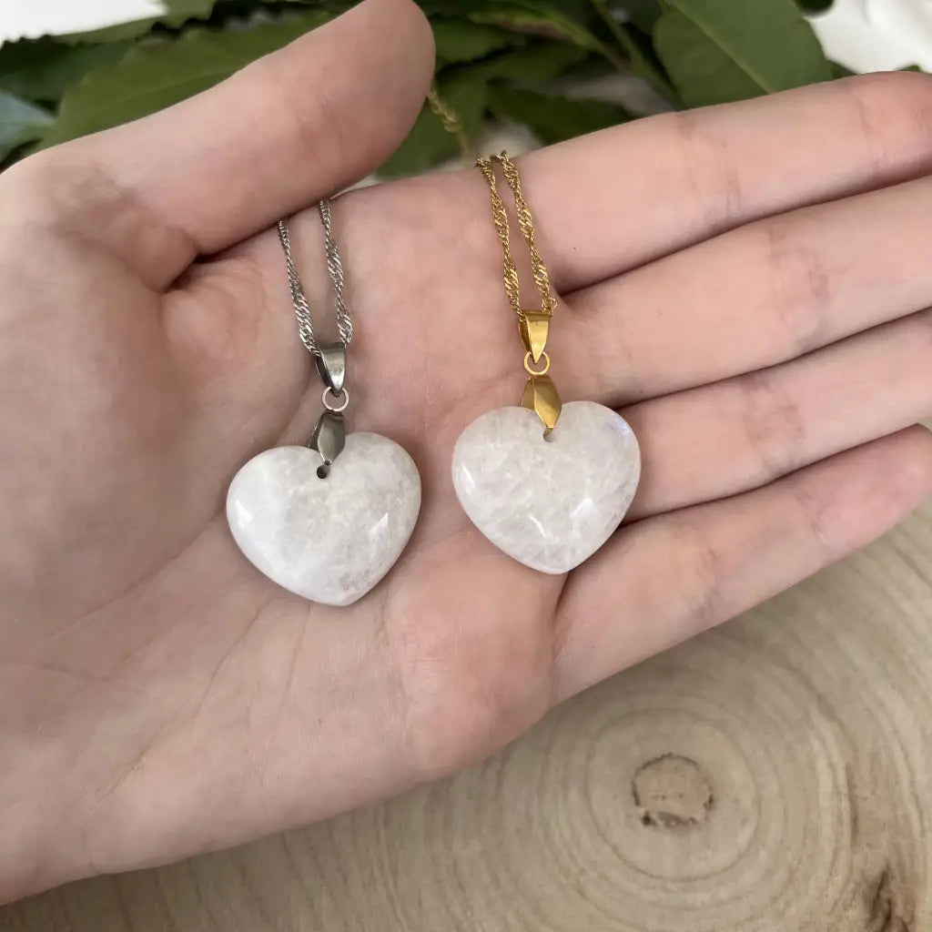 Pendentif Coeur en Pierre Naturelle - Or / de Lune Collier