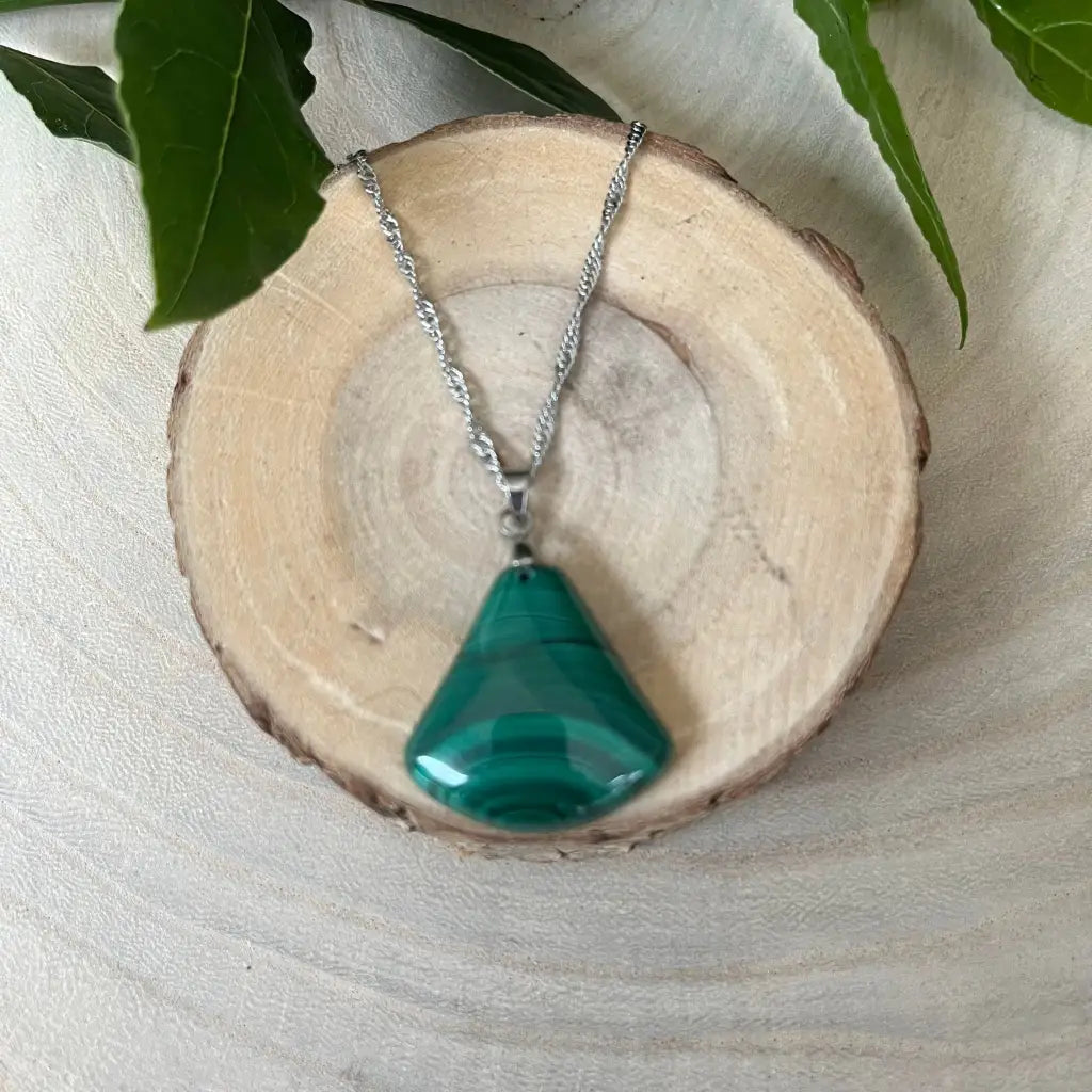 Pendentif Malachite avec Chaîne Acier Inoxydable - Argent