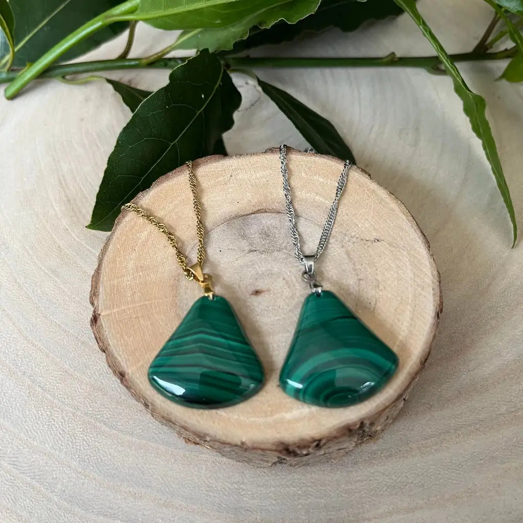 Pendentif Malachite avec Chaîne Acier Inoxydable - Collier